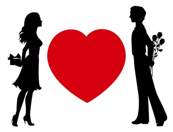 Silhouettes of man and woman with gifts
